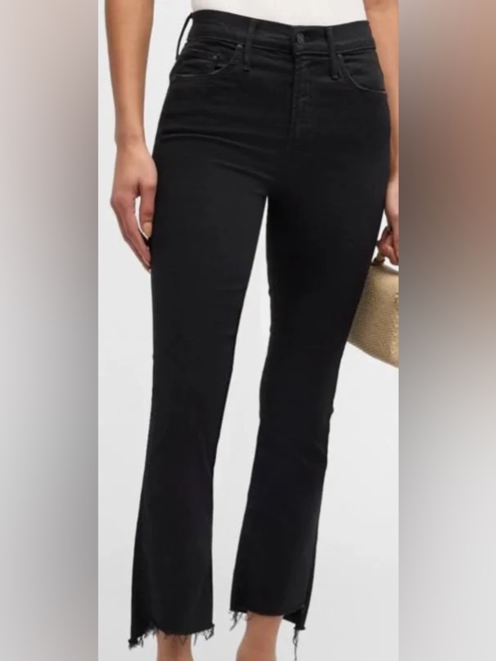MOTHER "The Insider Crop Step Fray" jeans in black denim